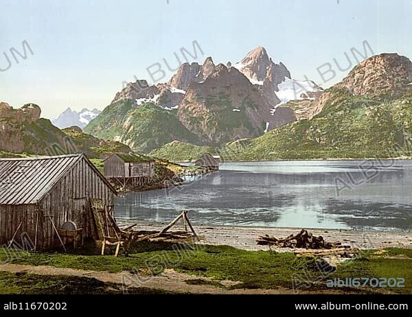 Raftsund, the waterway between Lofoten and Vesteralen, Lofoten, Norway, View from 1885, Historical, digitally restored reproduction from a 19th century original, Record date not stated, Europe.