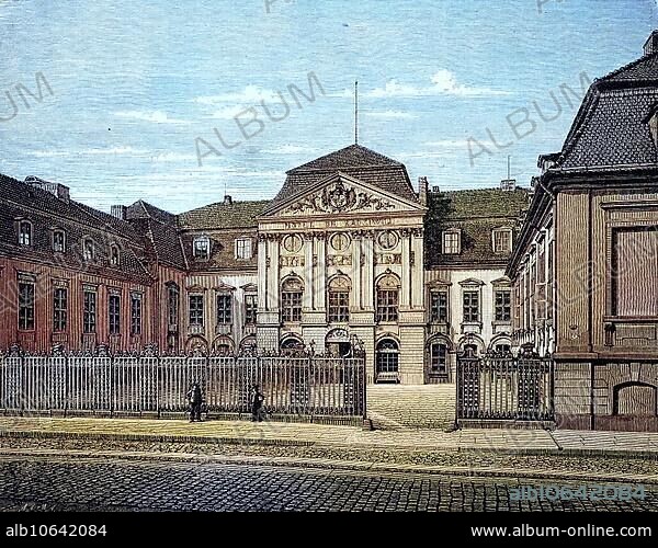 The Palais Radziwill, also called Palais Schulenburg or the Old Reich Chancellery in Berlin, Germany, reproduction of an image, woodcut from the year 1881, digitally restored, Historical, The Palais Radziwill, also called Palais Schulenburg or the Old Reich Chancellery in Berlin, reproduction of an image, woodcut from the year 1881, digitally improved, historical, Europe.