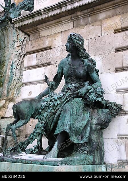 Detail Matthias fountain Buda Castle Budapest Hungary.