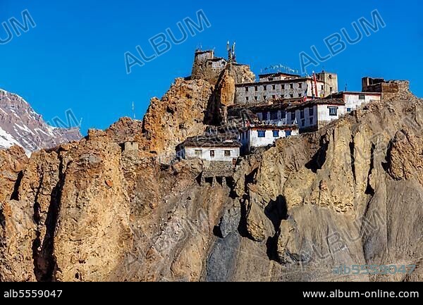 Dhankar Monastery on a cliff in Himalayas, Spiti Valley, Himachal Pradesh, India, Asia.