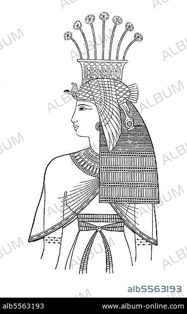 Koenigin Rebto, Tochter des Pharao Ramses II, Aegypten, 19. Dynastie, Geschichte der Mode, Kostümgeschichte, Historisch, digitale Reproduktion einer Originalvorlage aus dem 19. Jahrhundert.