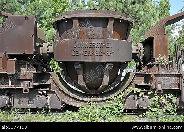 Rusty wagon for iron melt, Landschaftspark Duisburg-Nord landscape park, a former Thyssen blast furnace plant in Meiderich, Duisburg, North Rhine-Westphalia, Germany, Europe.