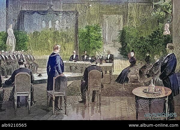 Augusta Victoria of Schleswig-Holstein, Auguste Viktoria Friederike Luise Feodora Jenny, 1858, 1921, was the last German Empress and Queen of Prussia, here at a meeting of the Central Committee to support the victims of the flood, digitally restored reproduction of a 19th century original, exact original date not known.