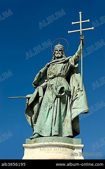 Statue of Saint Istvan, St Stephan, Hosök tere, Heroes' Square, Budapest, Hungary, Europe.