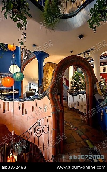 Staircase in the Kunsthaus Abensberg by Peter Pelikan, exhibition hall Friedensreich Hundertwasser at the brewery Kuchlbauer, Kuchlbauer's World of Beer, Abensberg, Lower Bavaria, Bavaria, Germany, Europe.