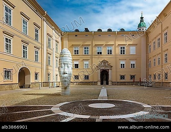 Marble sculpture Awilda, artist Jaume Plensa, courtyard of the university, Salzburg, Austria, Europe.