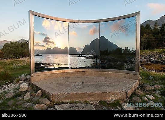 Untitled art installation by the American artist Dan Graham at Artscape Nordland, sculpture park, Austvågøy or Austvågøya, Lofoten, Nordland, Norway, Europe.