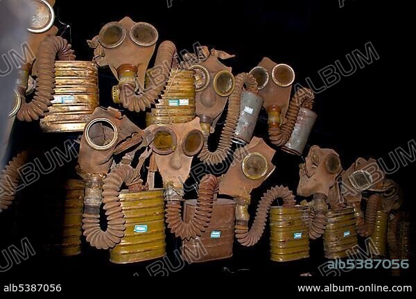 Gas masks at Unit 731, Japanese museum of warfare experiments, Harbin, Heilongjiang province, China, Asia.