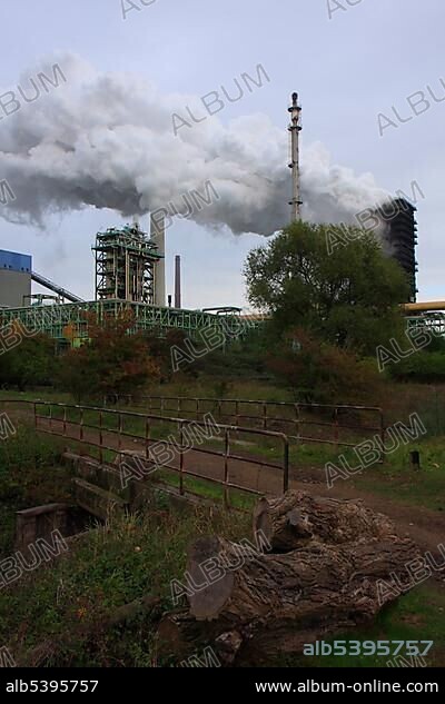 Cooling tower of the steel mill of ThyssenKrupp AG, Duisburg-Hamborn, Duisburg, Germany, Europe.