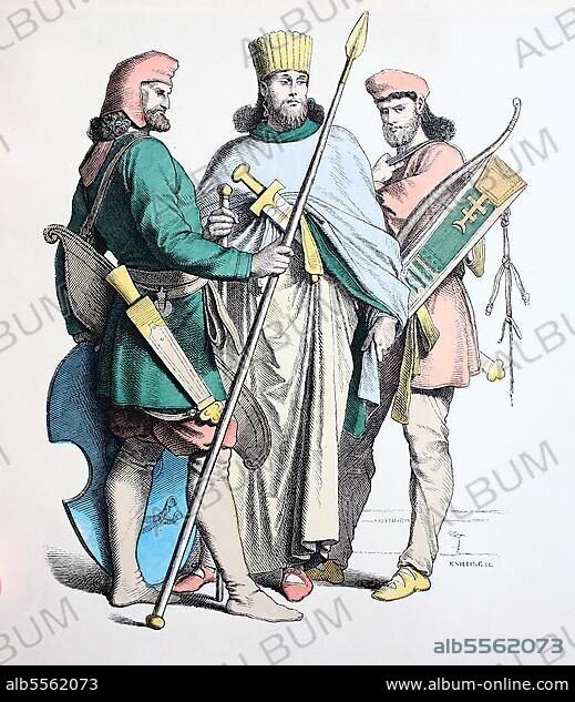 Folk traditional costume, clothing, history of costumes, Persian warrior, distinguished Persian and wider Persian warrior, antiquity, Persia, digitally restored reproduction of a 19th century original, exact date unknown.