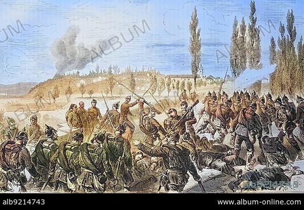 Battle near Etuz on the Oignon at 22 October 1870, illustrated war history, German, French war 1870-1871, Germany, France, battle near Etuz on the Oignon at 22 October 1870, illustrated war history, German, French war 1870-1871, Germany, France, Europe.