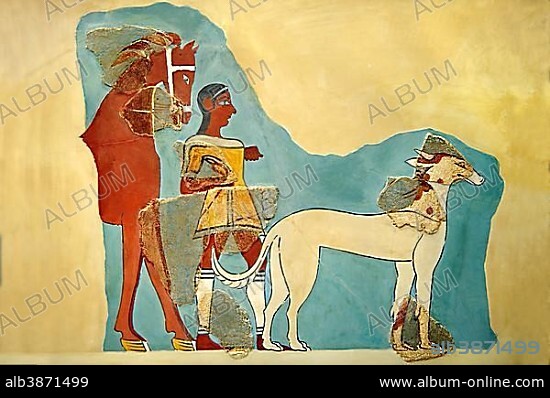 Mycenaean fresco from Tiryns, 14th - 13th century B.C., National Archaeological Museum, Athens, Greece, Europe.