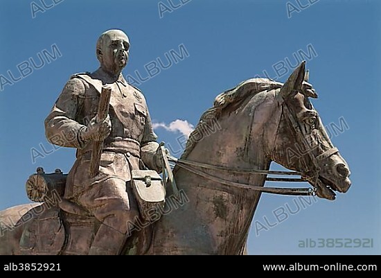 Equestrian statue of dictator Francisco Franco, removed from the central square of his hometown and re-erected in Ferrol, Autonomous Region of Galicia, province of A Coruña, Spain, Europe.