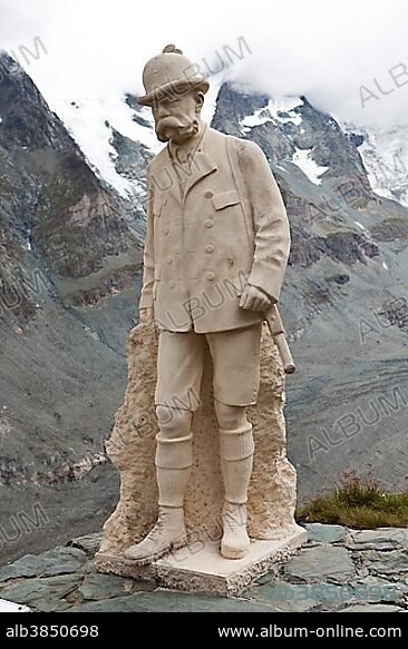 Kaiser Franz-Josef monument on Kaiser-Franz-Josef-Hoehe, Grossglockner, Hohe Tauern National Park, Tyrol, Austria, Europe.