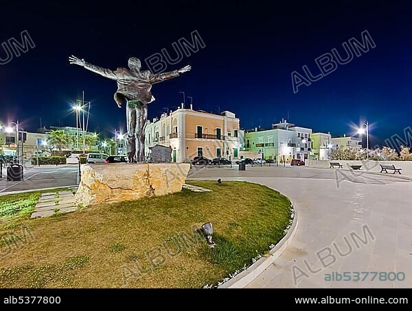 Statue of Domenico Modugno, Polignano a Mare, Puglia or Apulia region, southern Italy, Europe.