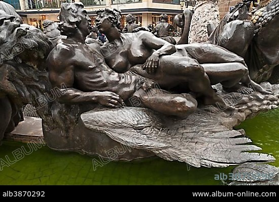 JÜRGEN WEBER. Detail, Ehekarussel or Hans-Sachs-Brunnen fountain by Jürgen Weber, 1984, Nuremberg, Middle Franconia, Bavaria, Germany, Europe.