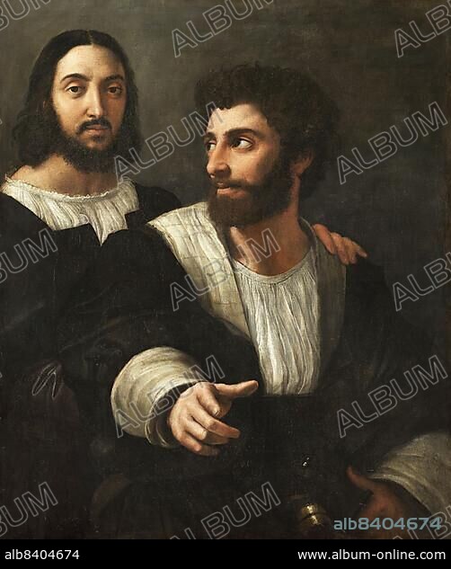 Self-portrait with a friend by Raffaello Sanzio da Urbino, also Raffael da Urbino, Raffaello Santi, Raffaello Sanzio, Raphael, Italian painter, Italy, digitally restored reproduction of a work of art (public domain) from c. 1500, Europe.