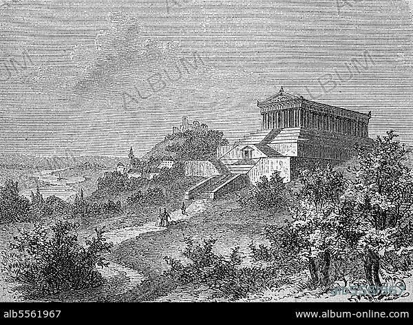 Die Walhalla bei Donaustauf, Regensburg, Bayern, Deutschland, um 1870.