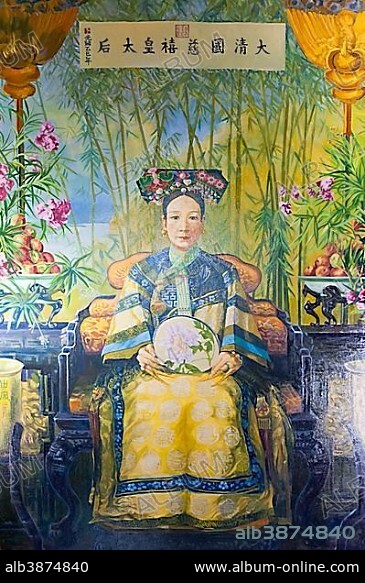 Colorful portrait of Cixi, concubine of the emperor and Empress Dowager, Qing Dynasty, New Summer Palace, Beijing, China, Asia.