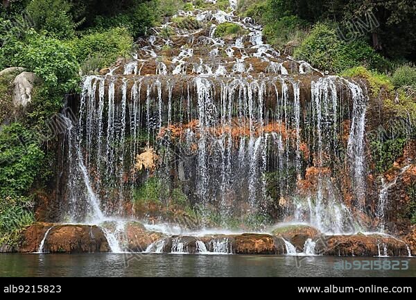 The water cascade in the castle park, Royal Palace of Caserta, Palazzo Reale di Caserta, Reggia di Caserta, one of the largest castles in Europe, Unesco World Heritage Site, near Naples, Campania, Italy, Europe.