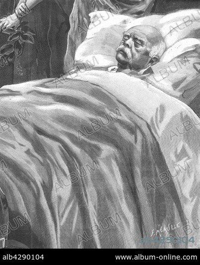 Bismarck son his death bed, in "Le Journal illustré". Germany. 1898.