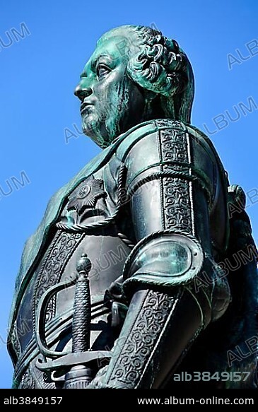 Statue of Frederick III of Brandenburg-Bayreuth, Schlossplatz square, Erlangen, Middle Franconia, Bavaria, Germany, Europe.