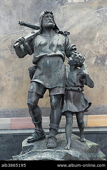 Wilhelm Tell monument, inaugurated in 1895, sculptor Richard Kissling, Altdorf, Uri, Switzerland, Europe.