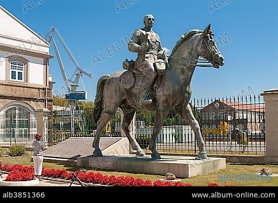 Equestrian statue of dictator Francisco Franco, removed from the central square of his hometown and re-erected at the Museum Naval, Ferrol, Autonomous Region of Galicia, province of A Coruña, Spain, Europe.