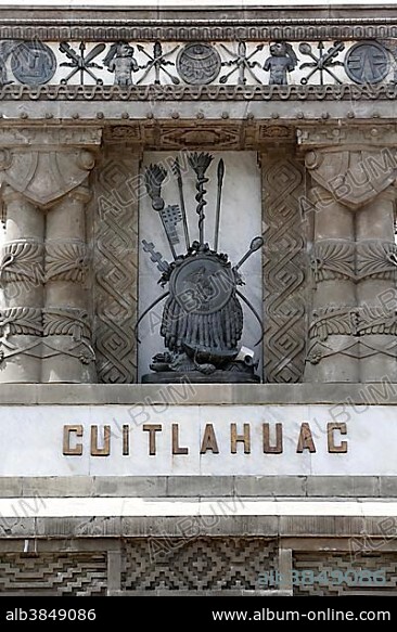 Monument to Cuauhtémoc, the last Aztec ruler, detail of the base, Mexico City, Federal District, Mexico, Central America.