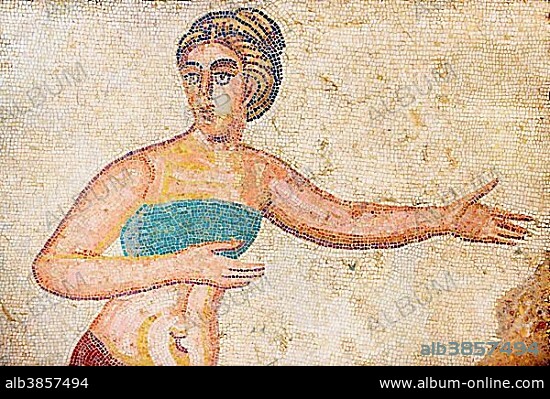 The Bikini Girls, ancient Roman mosaic at the Villa Romana del Casale, Sicily, Italy, Europe.