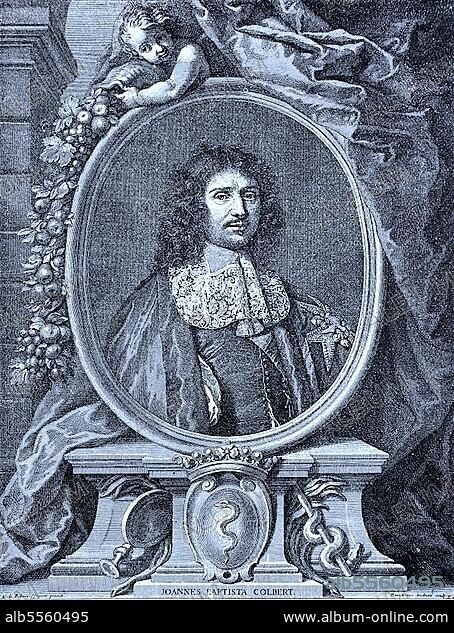 Jean-Baptiste Colbert, Marquis de Seignelay, 29. August 1619, 6. September 1683, war ein französischer Staatsmann und der Begründer des Merkantilismus, Colbertismus, war unter Ludwig XIV. erfolgreicher Finanzminister und schuf die Grundlagen der französischen Wirtschafts- und Kolonialpolitik, Frankreich, digitale verbesserte Reproduktion eines Originaldrucks von 1880.