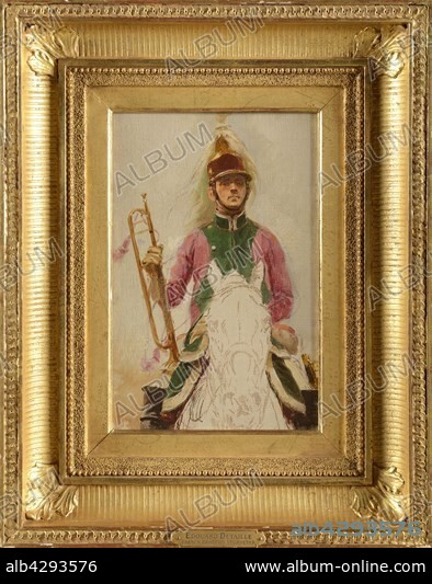 Edouard Detaille (1848-1912). French school. Lancier polonais de la Garde impériale du Premier Empire. Polish lancer of the Imperial Guard of the First Empire. Oil on canvas (23x12cm). . Former Christopher Forbes collection. Private collection.