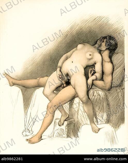 Couple having sex, erotic watercolour by Peter Johann Nepomuk Geiger (11 January 1805) (29 October 1880), an Austrian painter and draughtsman, Historic, digitally restored reproduction from an original of the period.