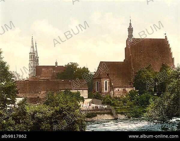The parish church of Bromberg; today Bydgoszcz in Poland; Germany; around 1900; Historic; digitally restored reproduction of a photochromic print from the period; Europe.