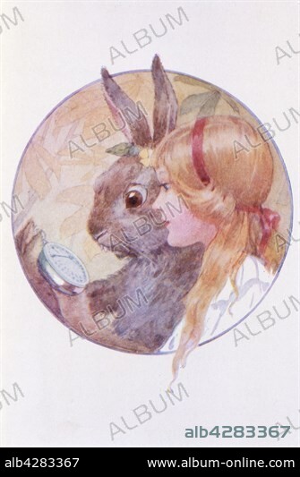 Illustration by Margaret Tarrant. Alice in Wonderland, by Lewis Carroll. London, Ward Lock, 1916.. . Alice and the White Rabbit.
