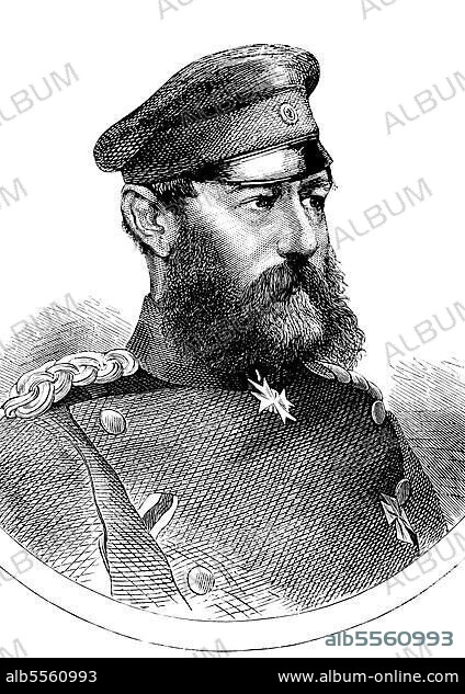 Carl Ludwig von Schlotheim, seit 1866 Freiherr von Schlotheim, 22. August 1818, 7. April 1889, war ein preußischer General der Kavallerie, deutsch-französischer Feldzug von 1870, Historisch, digital restaurierte Reproduktion einer Originalvorlage aus dem 19. Jahrhundert, genaues Originaldatum nicht bekannt.