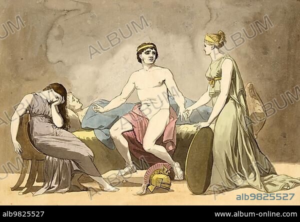 Thetis bringing arms to Achilles mourning the body of Patroclus; after a painting by Christoffer Wilhelm Eckersberg (2 January 1783) (22 July 1853); Historic; digitally restored reproduction from a 19th century original.
