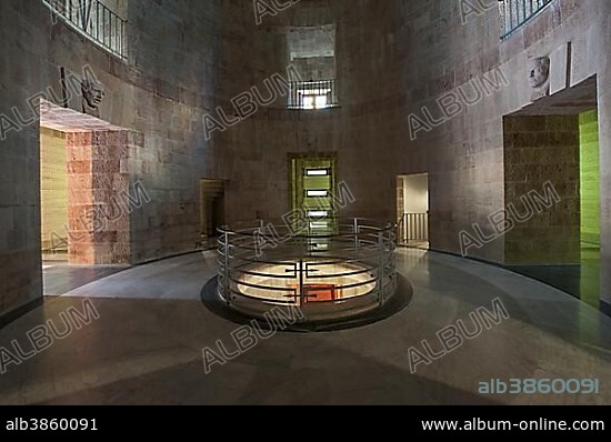 Fallen Memorial, World War, central hall with opening to the crypt in the basement, Ossuary of Pocol or Sacrario Militare di Pocol, built under the reign of Mussolini in 1935, Cortina d'Ampezzo, Pocol, Veneto, Italy, Europe.