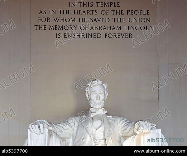 Statue of Abraham Lincoln by Daniel Chester French, dedication, Lincoln Memorial, Washington DC, District of Columbia, United States of America, USA, North America.