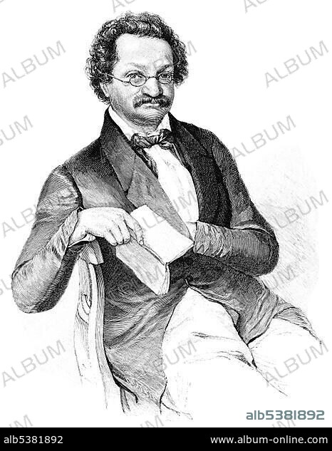 Historical illustration from the 19th century, depiction of Moritz Gottlieb Saphir or Moses Saphir, 1795 - 1858, an Austrian writer and journalist.