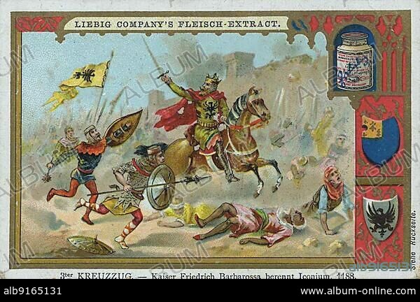 Picture series third crusade, Emperor Frederick Barbarossa berennt Iconium, 1188, Historical, digitally restored reproduction of a collector's picture from c. 1900, exact date unknown.