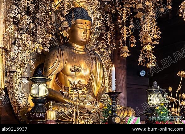 Kyoto Japan. Buddha statue inside Chion-in temple.