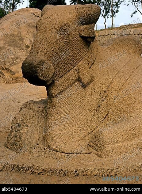 Nandi bull, mount of Shiva, Kanchipuram, Tamil Nadu, India, Asia.