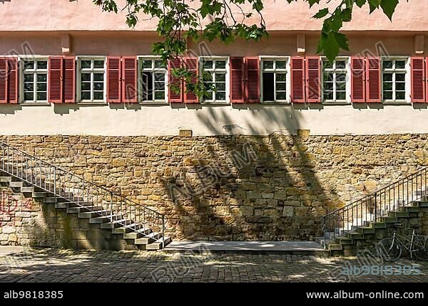 Detailed view with double staircase of the Old Burse in the Old Town; Tübingen; Baden-Württemberg; Germany; Europe.