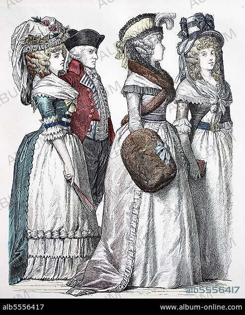 Folk traditional costume, clothing, history of costumes, clothing of distinguished people, Germany, 1789, digitally restored reproduction of a 19th century original, exact date unknown, Europe.