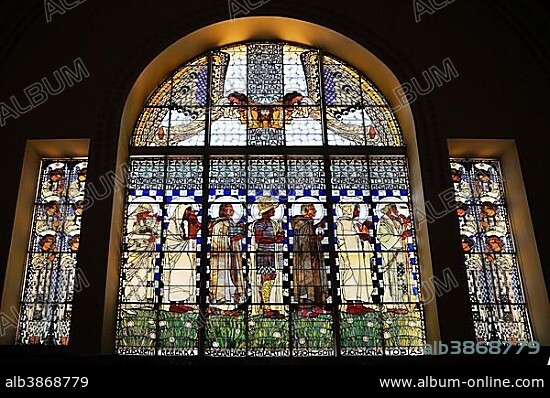 Stained glass windows by the artist Koloman Moser of the Church of St. Leopold at Steinhof, 1904-1907, Vienna, Vienna State, Austria, Europe.