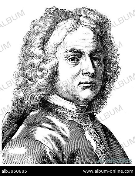 Historical drawing from the 19th century, portrait of George Frederick Handel or George Frideric Handel, 1685 - 1759, a German-British composer of the Baroque.