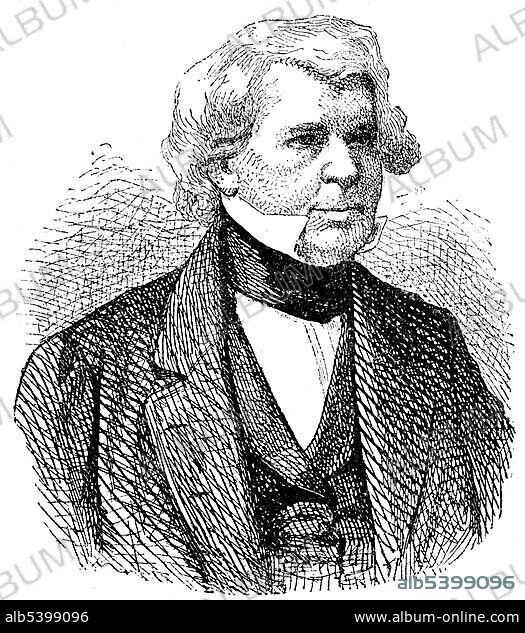 Historic drawing, 19th century, portrait of James Clark Ross, 1800 - 1862, a British polar explorer who discovered the magnetic North Pole.