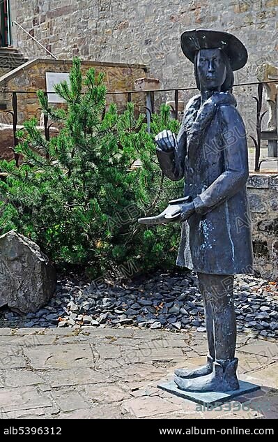 Tilemann Elhen of Wolfhagen, monument to the town chronicler, Regional Museum, Wolfhagen, Wolfhager Land, Habichtswald National Park, Hesse, Germany, Europe.