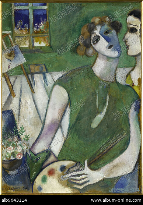 Marc Chagall、AUTO-PORTRAIT AVEC PALETTE Marc Chagall | Autoportrait à la Palette (Autoretrato con